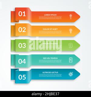 Infografik-Vorlage mit 5 Pfeilen im Origami-Stil. Kann für Webdesign, Diagramm, Diagramm, Diagramm, Diagramm, Geschäftspräsentation verwendet werden. Vektorgrafik Stock Vektor