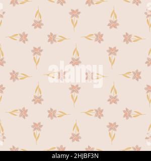 Geometrisches Natur-Nahtloses Muster in hellen Tönen mit abstraktem Blumenschmuck. Grafiken in hellrosa Farbpaletten. Flacher Vektordruck für Textil, Stoff, Gif Stock Vektor