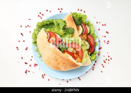 Konzept von schmackhaftem Essen mit Pita mit Huhn, Draufsicht Stockfoto