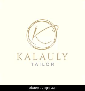 Buchstabe K mit Garnnadel Schneider Logo Design Vektor Grafik Symbol Illustration kreative Idee Stock Vektor