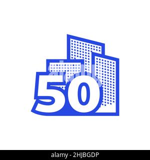 Nummer 50 mit Gebäude Logo Design Vektor Grafik Symbol Symbol Illustration kreative Idee Stock Vektor