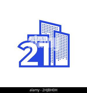 Nummer 21 mit Immobilien-Logo Design Vektor Grafik Symbol Illustration kreative Idee Stock Vektor