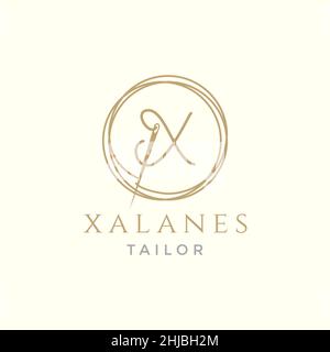 Buchstabe X mit Garnnadel Schneider Logo Design Vektor Grafik Symbol Illustration kreative Idee Stock Vektor