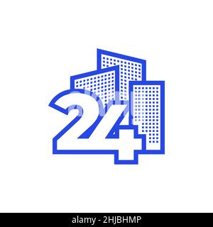 Nummer 24 mit Gebäude Logo Design Vektor Grafik Symbol Symbol Illustration kreative Idee Stock Vektor