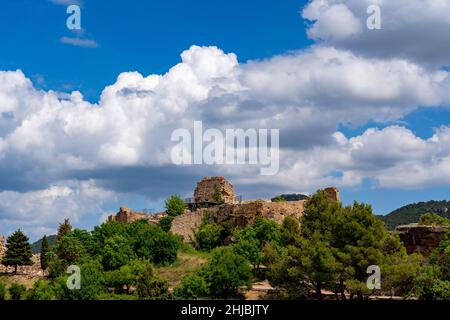 12th. Jahrhundert castell de Siurana. Das Clifftop Dorf Siurana, in der Gemeinde Cornudella de Montsant in der Comarca von Priorat, Tarrago Stockfoto