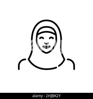Eine lächelnde muslimische Frau, die einen Hijab trägt. Eine Person arabischer ethnischer Gruppe. Pixel-perfektes, bearbeitbares Avatar-Symbol für Konturen Stock Vektor