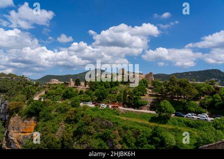 12th. Jahrhundert castell de Siurana. Das Clifftop Dorf Siurana, in der Gemeinde Cornudella de Montsant in der Comarca von Priorat, Tarrago Stockfoto