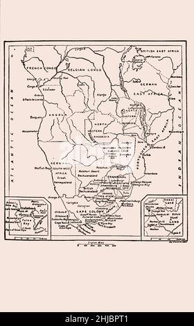 1900 Karte des südlichen Afrika aus dem Buch ' Romance of Empire : South Africa ' von Ian Duncan Colvin, herausgegeben von John lang, mit farbigen Illustrationen von John R. Skelton und G.S. Smithard Verlag: London Edinburgh, T.C. UND E.C. Jack im Jahr 1909 Stockfoto