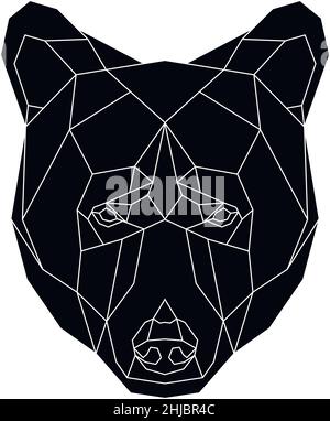 Schwarzer polygonaler Bärenkopf isoliert auf Weiß Stock Vektor