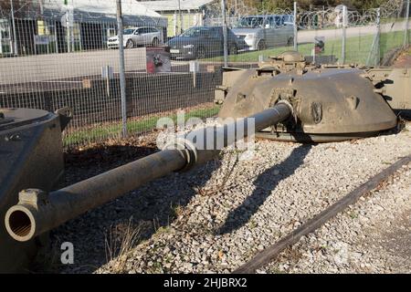 Prototyp Chieftain Main Battle Tank Revolver mit Prototyp L30 Gun montiert. Bovington Tank Museum, Dorset, Großbritannien Stockfoto