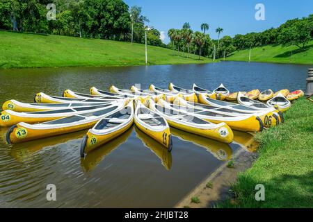 Das kreisförmige Muster von Kanus oder Kajaks in Quinta da Boa Vista, Brasilien Stockfoto