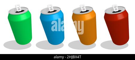 Realistische helle AluminiumDose für Softdrinks. Vorlage für Werbung auf dem Produkt mit Ihrem Slogan. 3D Vektor auf weißem Hintergrund isoliert Stock Vektor