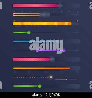 Schieberegler für die benutzeroberfläche mit Farbverlauf legen Vektordarstellung fest. Stock Vektor