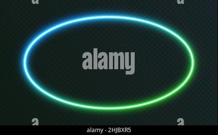 Gradient Neon Ellipse, blau-grün leuchtende Grenze isoliert auf einem dunklen Hintergrund. Farbenfrohes ovales Banner für die Nacht Stock Vektor