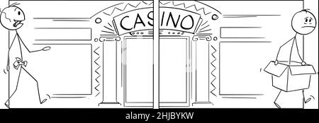 Selbstbewusste Person geht zu spielen, um Casino und verlassen nach dem Verlust alles Geld, Vektor Cartoon Stick Abbildung Stock Vektor