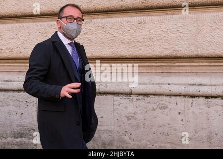 Rom, 27. Januar 2021 Alfonso Bonafede ist ein italienischer Politiker, vom 1. Juni 2018 bis zum 13. Februar 2021 Justizminister in den Regierungen Conte I und II. Am vierten Tag der Abstimmung über die Wahl des Staatsoberhauptes von Italien Stockfoto