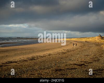 Prestwick Beach Ayrshire im Januar Wintersonne Stockfoto