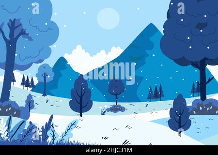 Handgezeichnete Winterlandschaft Vektorgrafik. Stock Vektor