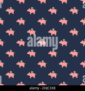 Sparschwein nahtloses Muster. Lustige finanzielle Spielzeug Hintergrund. Wiederholte Textur im Doodle-Stil für Stoff, Geschenkpapier, Tapete, Gewebe. Vektor-il Stock Vektor