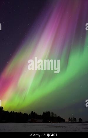 Aurora Borealis, Nordlichter, über der Winterlandschaft in Ostfinnland Stockfoto