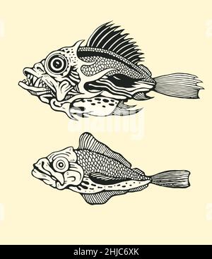 Handgezeichnete lustige Fische. Vektorgrafik Stock Vektor