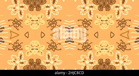 Blumen im Folk-Design. Nahtlose ethnische Ornamente. Handgezeichneter Bohemian-Druck. Stockfoto