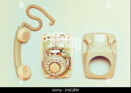 Vintage Drehwähltelefon demontiert Stockfoto