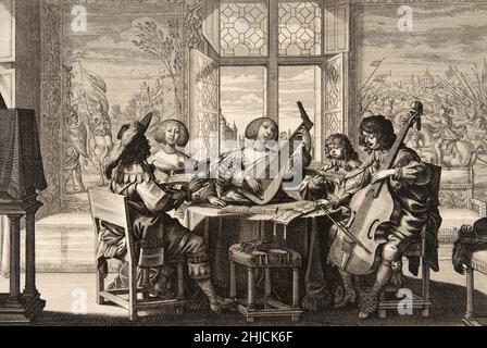 Hearing, aus der Serie The Five Senses des französischen Künstlers Abraham Bosse (1602/04-1676), erschienen 1633-38. Stockfoto