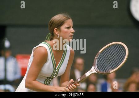 Chris Evert (geb. 1954), ehemalige Tennissiegerin, in Wimbledon. Stockfoto