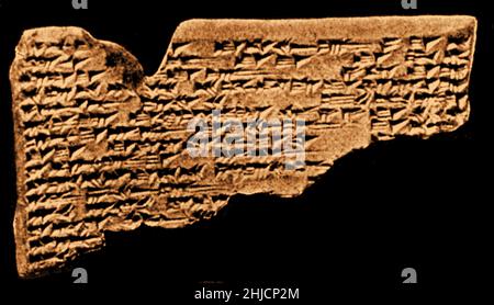 Die Amarna-Tafeln sind ein Archiv, das auf Tontafeln geschrieben wurde und in erster Linie aus der diplomatischen Korrespondenz zwischen der ägyptischen Regierung und ihren Vertretern in Kanaan und Amurru während des Neuen Königreichs besteht. Die Amarna-Briefe sind in der ägyptischen Forschung ungewöhnlich, da sie hauptsächlich in akkadischer Keilschrift, dem Schriftensystem des alten Mesopotamiens, geschrieben werden und nicht in dem des alten Ägypten. Foto aus der Geschichte des Alphabets von Edward Clodd, 1900. Eingefärbt. Stockfoto