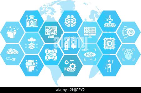 Artificial Intelligence thin icons vector illustration. Robotics, Chatbot, Database, Big Data design concept elements for graphic web design Stock Vektor