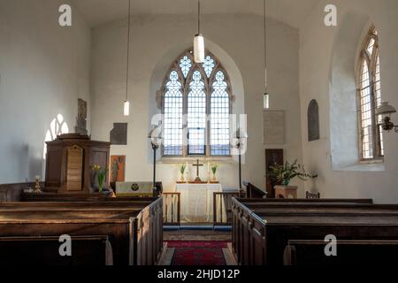 Innenraum der Priory Church of St Mary Letheringham, Suffolk, Großbritannien Stockfoto