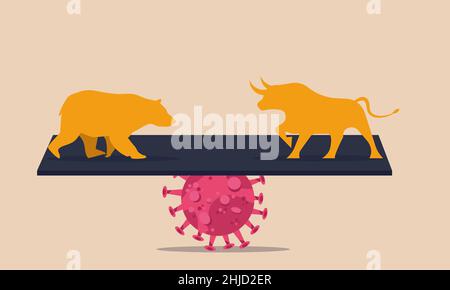 Bären- und Bullenbörse nach dem Coronavirus. Finanz-Forex-Diagramm Trend und Geld Gewinn Vektor Illustration Zeichnung Konzept. Zusammenbruch der Pandemie und Stock Vektor