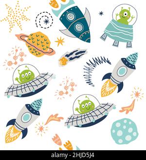 Space Elements nahtloses Muster Stock Vektor