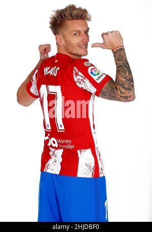 Madrid, Spanien. 28th Januar 2022. Offizielle Präsentation von Daniel Wass als neuer Atletico de Madrid Spieler im Wanda Metropolitano Stadion. Madrid 28. Januar 2022 Presentacion oficial de Daniel Wass como nuevo jugador del Atletico de Madrid en el Estadio Wanda Metropolitano. Madrid 28 de Enero de 2022 POOL/Atletico de Madrid/Cordon Pressebilder sind nur für den redaktionellen Gebrauch bestimmt. Pflichtschein: © Atletico de Madrid Kredit: CORDON PRESS/Alamy Live News Stockfoto