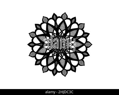 Schwarz-weißes Mandala Ornament von Hand gezeichnet Stockfoto