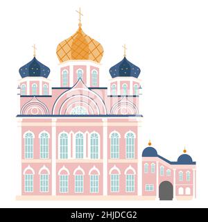 Isolieren Sie die Illustration der orthodoxen Kirche. Russische Kathedrale. Flacher Style Stock Vektor