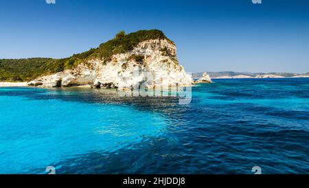 Antipaxos Insel in der Nähe von Korfu mit Voutoumi Strand, Griechenland, Europa. Stockfoto