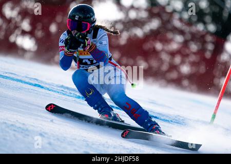 Cortina d'Ampezzo, Italien. 22. Januar 2022. WILKINSON Alix (USA) Ski World Cup Women's Downhill auf der Olympia delle Tofane. Stockfoto