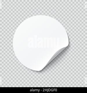Runde Klebeaufkleber mit gefaltetem Rand realistische Vektor-Modell auf transparentem Hintergrund Stock Vektor