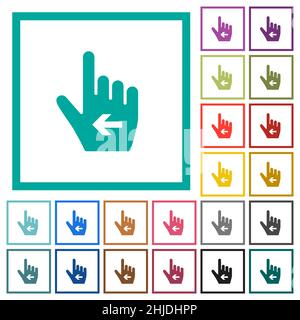 Hand-Cursor links einfarbige flache Symbole mit Quadrantenrahmen auf weißem Hintergrund Stock Vektor