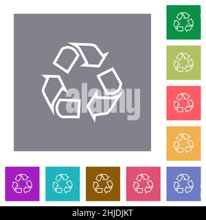 Recycling Umrisse flache Symbole auf einfachen farbigen quadratischen Hintergründen Stock Vektor