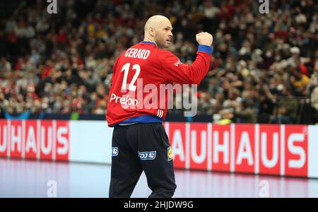 Vincent Gérard aus Frankreich während des EHF Euro 2022, Halbfinalspiel zwischen Frankreich und Schweden am 28. Januar 2022 in der Budapester Multifunktionsarena in Budapest, Ungarn - Foto Laurent Lairys / DPPI Stockfoto