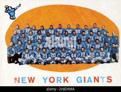 New York Giants Vintage NFL 1959 Topps Team Fußballkarte. Stockfoto