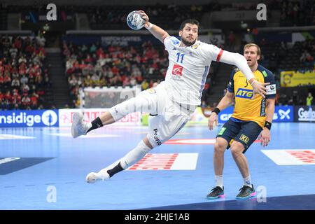 EHF Euro 2022. Halbfinale: Nicolas Tournat (Frankreich) gegen Schweden Stockfoto