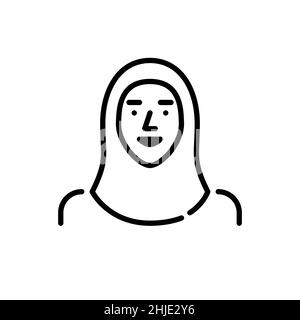 Muslimische Frau, die einen Hijab trägt. Eine Person arabischer ethnischer Gruppe. Pixel-perfektes, bearbeitbares Avatar-Symbol für Konturen Stock Vektor