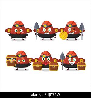 Bergleute rot chinesischen Hut niedlichen Maskottchen Charakter trägt Helm. Vektorgrafik Stock Vektor