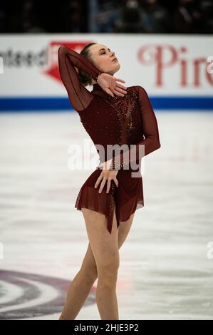 Mariah Bell tritt im Free Skate an, der ihr bei den U.S. National Figure Skating Championships dabei half, die Goldmedaille zu gewinnen. Stockfoto