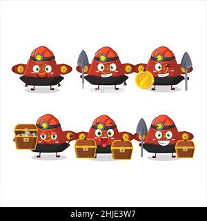 Bergleute rot chinesischen Hut niedlichen Maskottchen Charakter trägt Helm. Vektorgrafik Stock Vektor