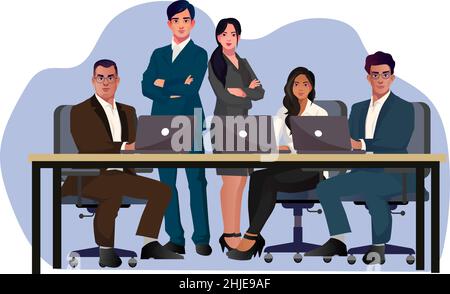 Geschäftsteam bereit zu arbeiten Diskussion der Unternehmensstrategie Vektor Illustration Zeichen Stock Vektor